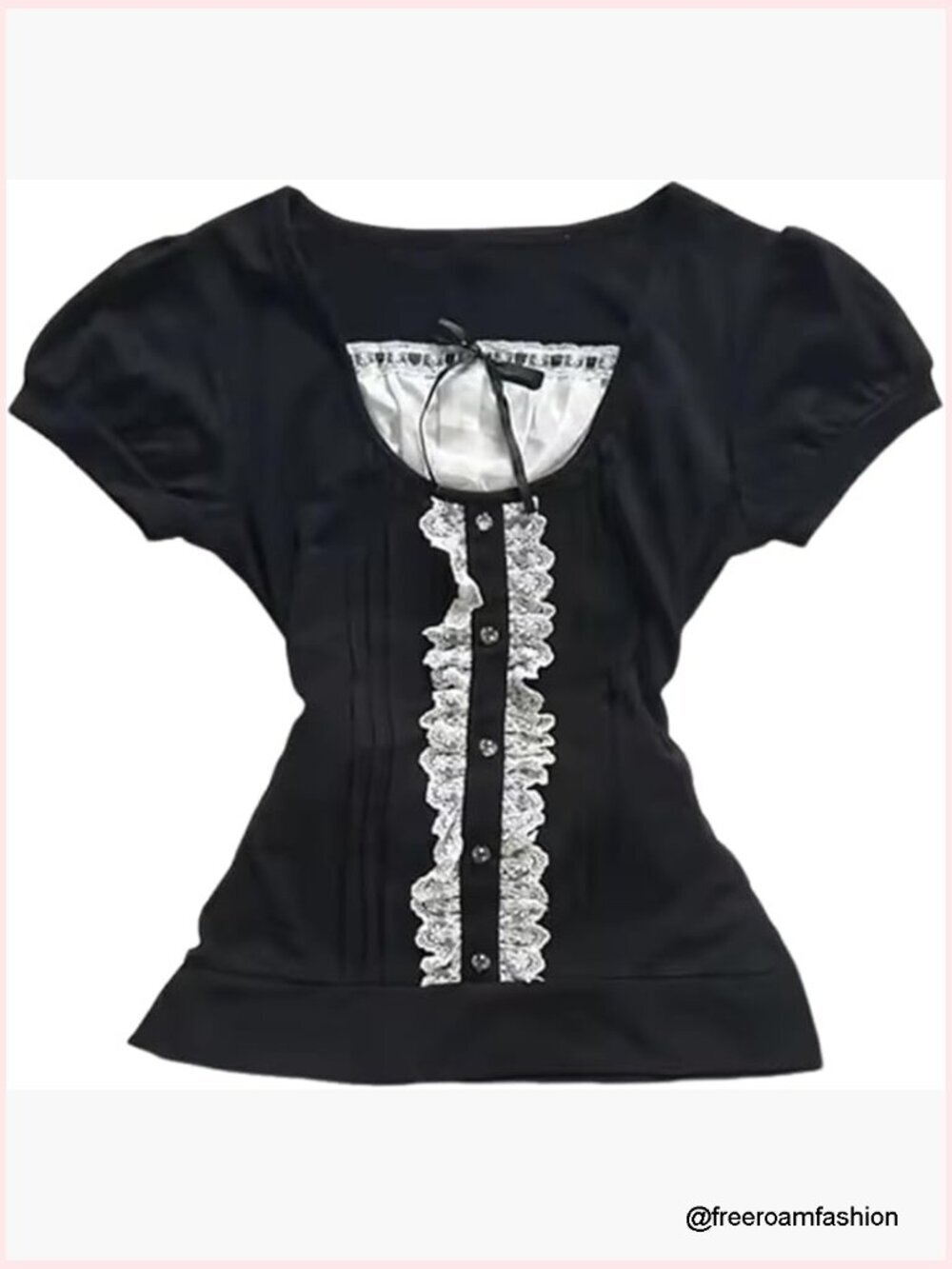 Y2K Lace Bow Babydoll Crop Top Gothic Grunge Graphic Tee Short Sleeve
